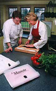 Alan Murchison, Director of Le Manoir�s Ecole de Cuisine, with student. Photo courtesy of Le Manoir.