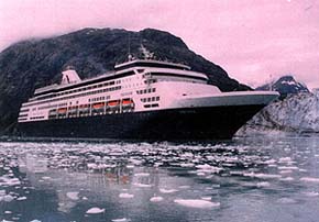 The ms Veendam spends the better part of a day cruising the spectacular fiords of Glacier Bay, north of Juneau. Photo courtesy of Image Photo Services.