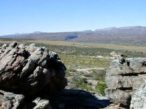 The rugged boulder-strewn region in the rain shadow of the Cedarberg Mountains provided a good living for the ancient Bushman or 'San tribes. � Rick Hudson.