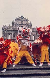Lion dance in front of St. Paul's. Courtesy of Macau Tourism.