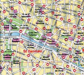 A map of Paris in portable, durable silk, 11''x11''. To order silk maps, visit the Travel Accessories department of the GreatestEscapes.com Online Store.