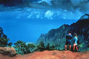 The island of Kauai offers many beautiful hikes, including this one up to Na Pali Lookout. Courtesy of Kaua'i Visitors Bureau.