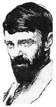 An illustration of D.H. Lawrence by Joseph Simpson. Every effort has been made to obtain permission to use this image as found in the out of print book The Country of My Heart by Bridget Pugh. 
