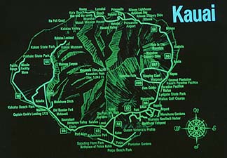 Courtesy of Hawai'i Visitors and Convention Bureau. Map of Kauai.