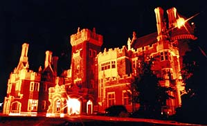 Courtesy of Tourism Toronto. At night, Casa Loma gleams in the darkness.
