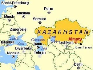 Kazakhstan�s location in Central Asia. Copyright: Rick Hudson.