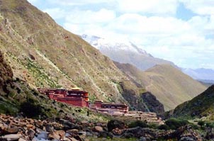 The Tsurphu monastery is situated in a fittingly beautiful - and remote - locale. Copyright: Lucy Moss.