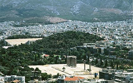 The modern sprawl of Athens unfolds beyond the ancient Acropolis. Copyright: Victoria Brooks.