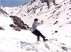 Catching some air at Long Gully late in the season. Copyright: Jacek Stankiewicz.