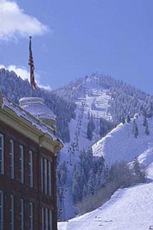 Ajax Mountain overlooks the historic buildings of downtown Aspen. Copyright: Doug Child.