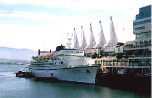 The Universe Explorer sits at dock below Canada Place. (copyright Tyson Brooks)