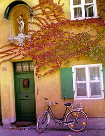 The front of an apartment in Augsburg�s Fuggerei district. Copyright: Jim Johnson.