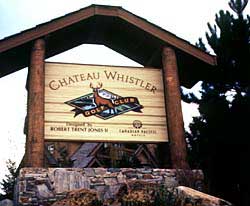 The Chateau Whistler sign,  king of the mountain. Copyright 1998 Victoria H. Brooks.