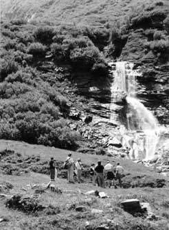 Nature dwarfs hikers in beautiful Hohe Tauern National Park. Copyright: Jim Johnson, 1999.